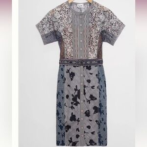Anthropologie Beguile Byron Lars Belleza Lace Appliqué Gray Sheath Dress